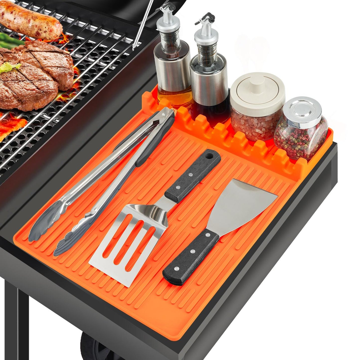 Silicone Grill Side Shelf Mat – Heat Resistant BBQ Tool Organizer