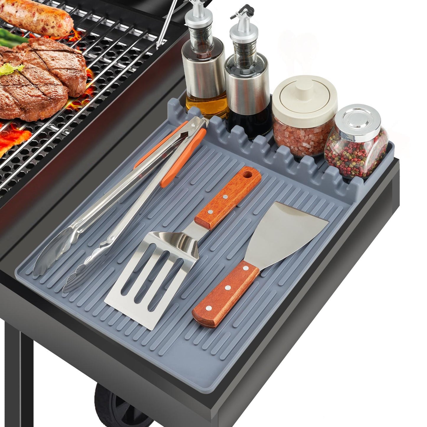 Silicone Grill Side Shelf Mat – Heat Resistant BBQ Tool Organizer