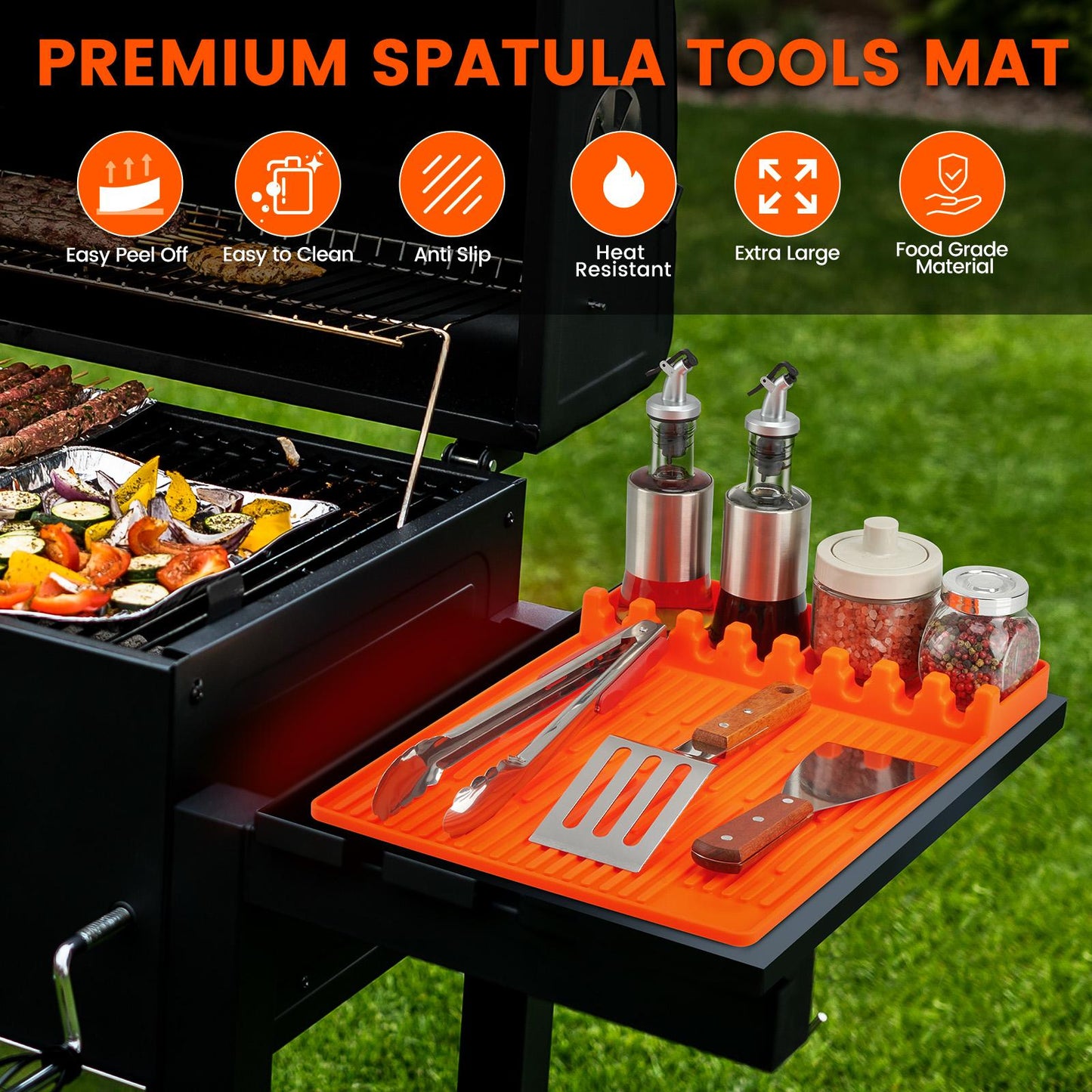 Silicone Grill Side Shelf Mat – Heat Resistant BBQ Tool Organizer