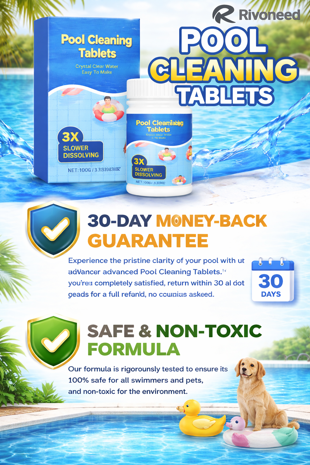 Pool Cleaning Tablets for Crystal Clear Water