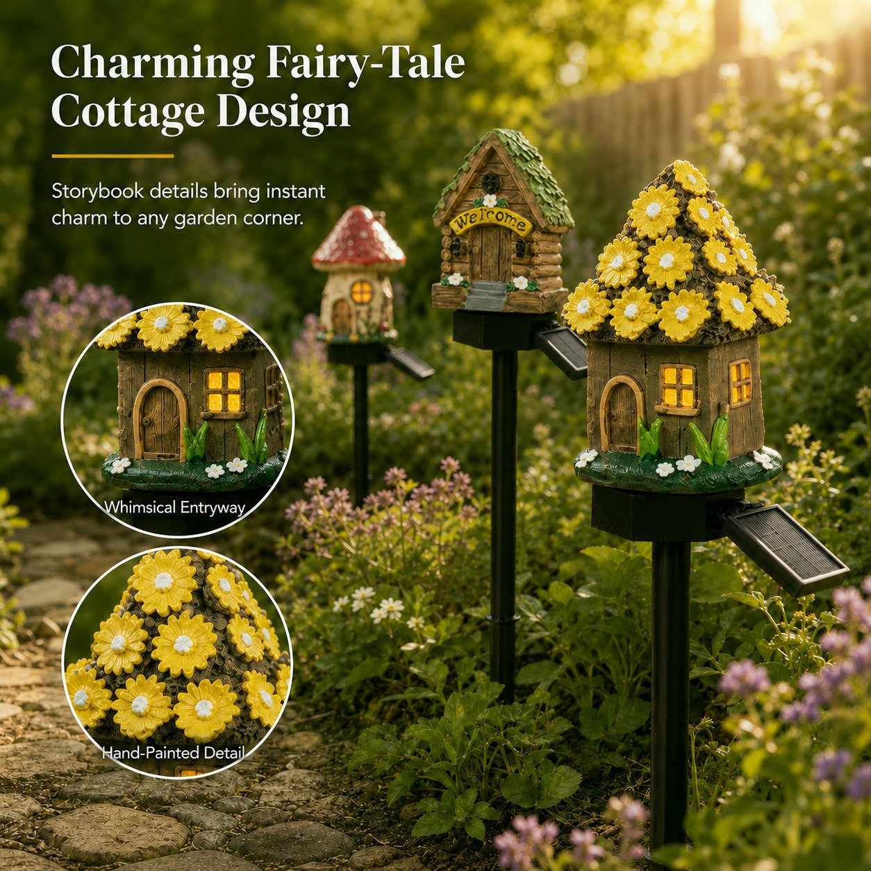 Solar Fairy-Tale Mushroom Cottage Garden Light