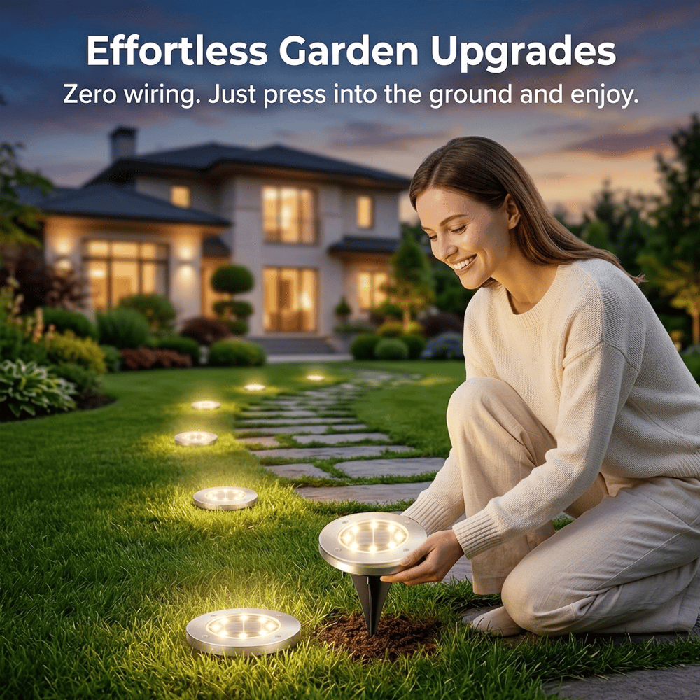 ☀️ Solar Powered 8-LED Ground Lights | Outdoor Pathway Lighting