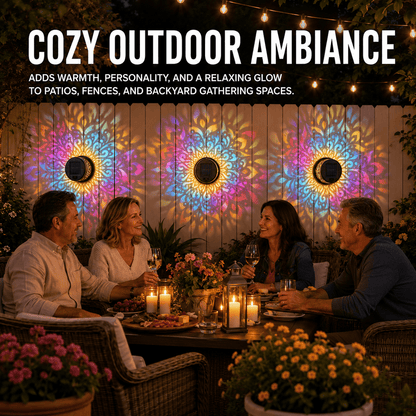 Solar Mandala Wall Light Outdoor Garden Fence Projector Lamp Patio Ambient Decor