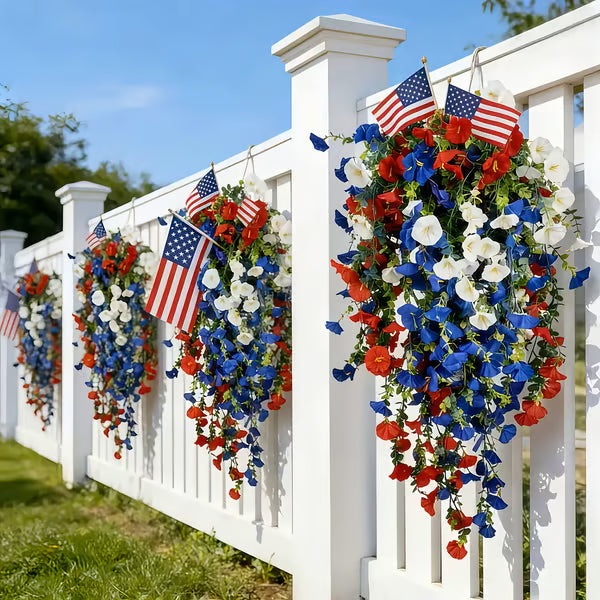 ✨✨🇺🇸 Celebrate the 250th anniversary of the United States with patriotic-style hanging bouquets