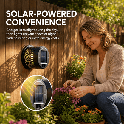 Solar Mandala Wall Light Outdoor Garden Fence Projector Lamp Patio Ambient Decor