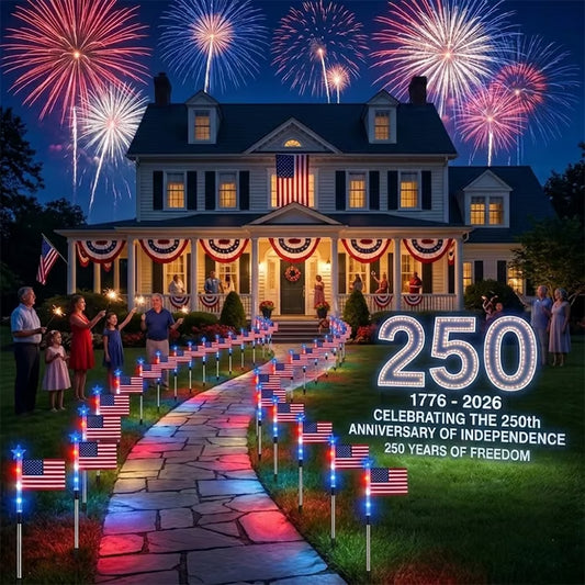 8 Solar American Flag Pathway Lights – Red, White & Blue Yard Glow for 250th Independence Celebration 🇺🇸✨