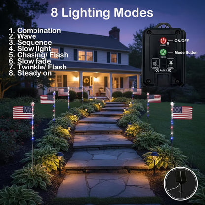 8 Solar American Flag Pathway Lights – Red, White & Blue Yard Glow for 250th Independence Celebration 🇺🇸✨
