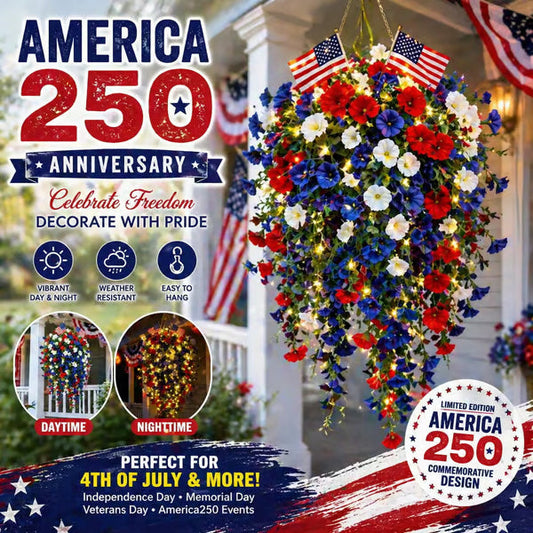 ✨✨🇺🇸 Celebrate the 250th anniversary of the United States with patriotic-style hanging bouquets