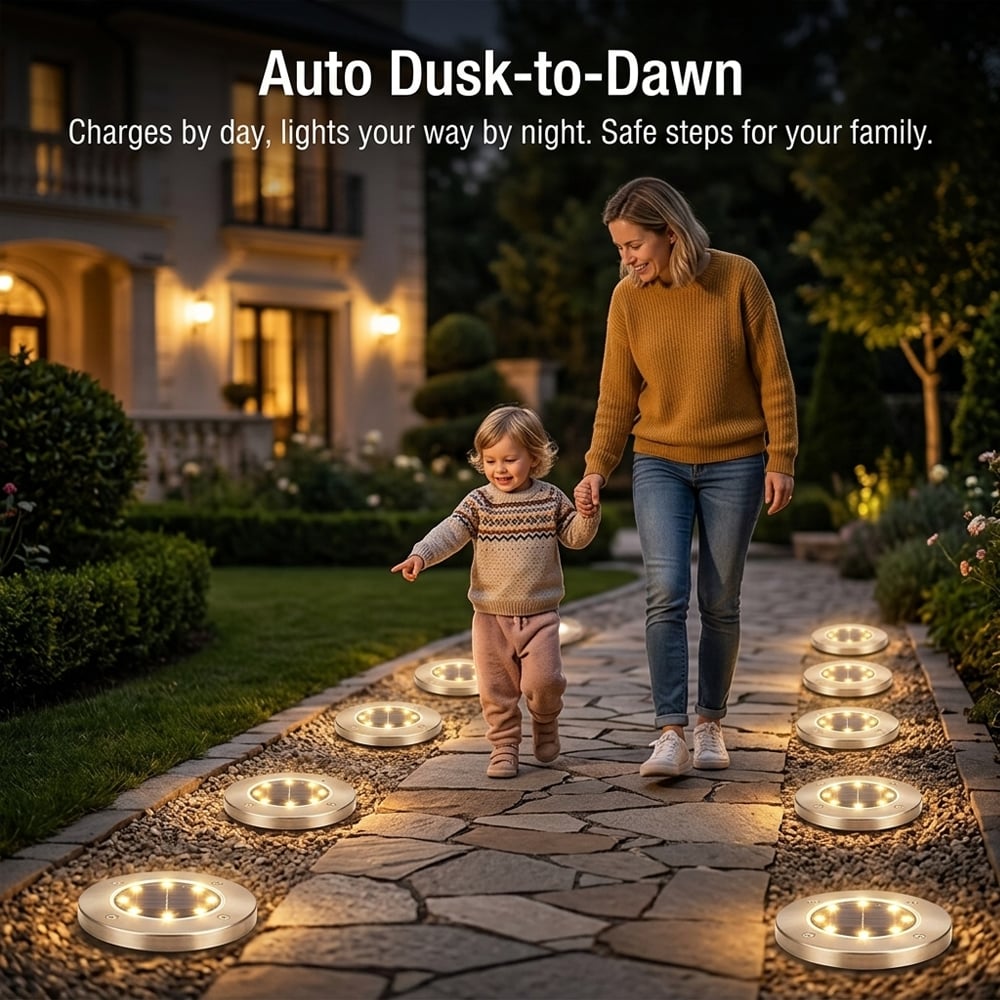 ☀️ Solar Powered 8-LED Ground Lights | Outdoor Pathway Lighting