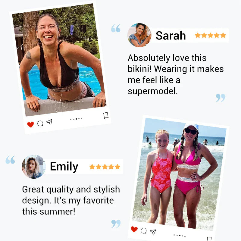 👙High Waisted Tummy Control Color Block Bikini Sets