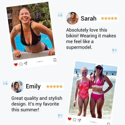 👙High Waisted Tummy Control Color Block Bikini Sets