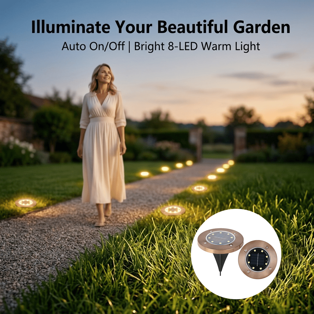 ☀️ Solar Powered 8-LED Ground Lights | Outdoor Pathway Lighting