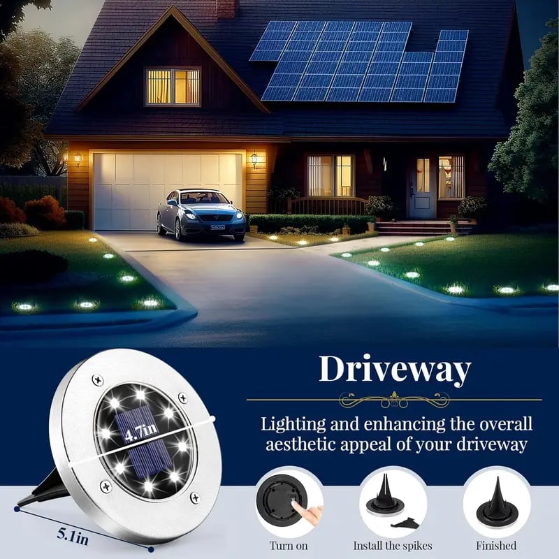 ☀️ Solar Powered 8-LED Ground Lights | Outdoor Pathway Lighting