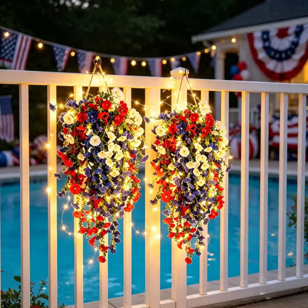 ✨✨🇺🇸 Celebrate the 250th anniversary of the United States with patriotic-style hanging bouquets