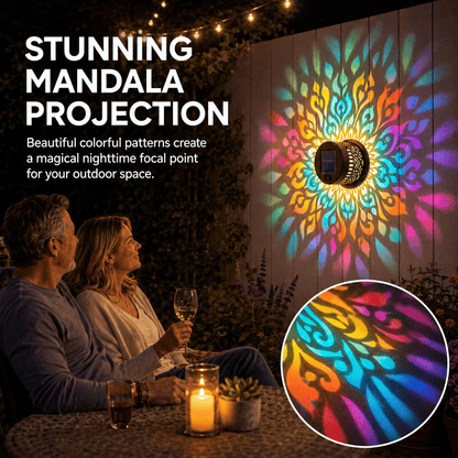 Solar Mandala Wall Light Outdoor Garden Fence Projector Lamp Patio Ambient Decor