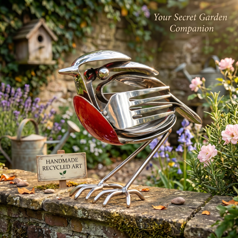 Handmade Silver Robin Garden Sculpture