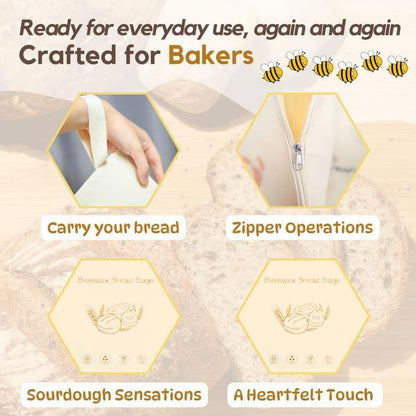 🔥🍞Wide Zipper Access Cotton & Beeswax Bread Bags for Sourdough