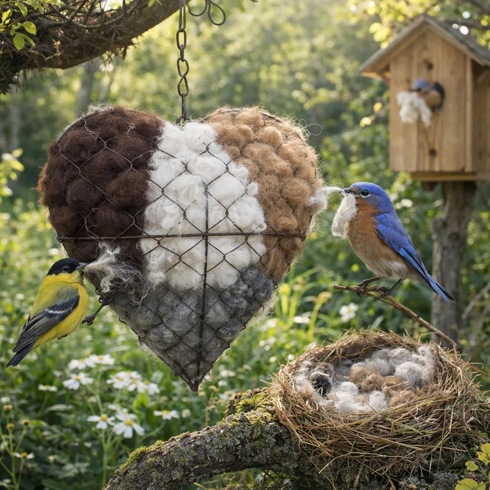 🕊️ Handmade Alpaca Fiber Bird Nesting Heart