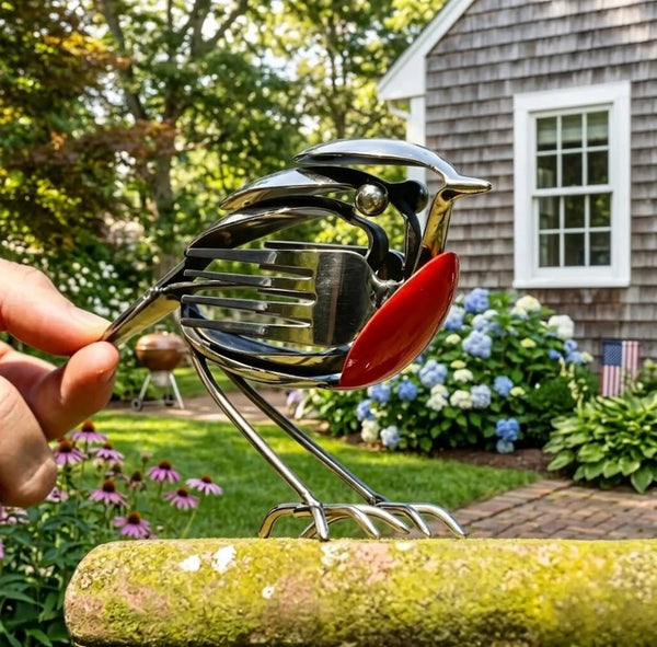 Handmade Silver Robin Garden Sculpture