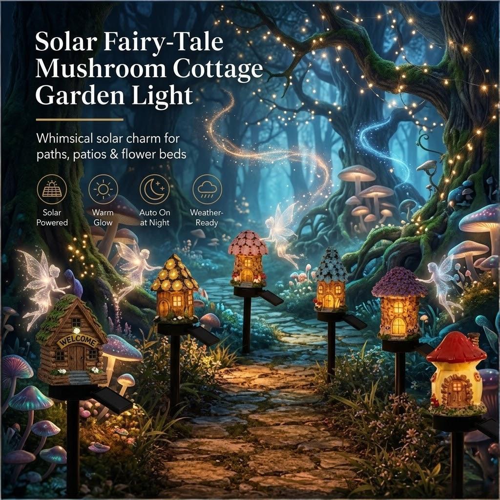 Solar Fairy-Tale Mushroom Cottage Garden Light