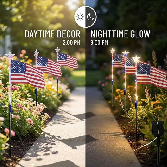 8 Solar American Flag Pathway Lights – Red, White & Blue Yard Glow for 250th Independence Celebration 🇺🇸✨