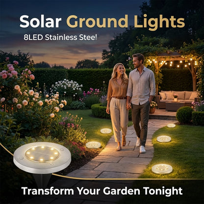 ☀️ Solar Powered 8-LED Ground Lights | Outdoor Pathway Lighting