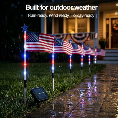 8 Solar American Flag Pathway Lights – Red, White & Blue Yard Glow for 250th Independence Celebration 🇺🇸✨