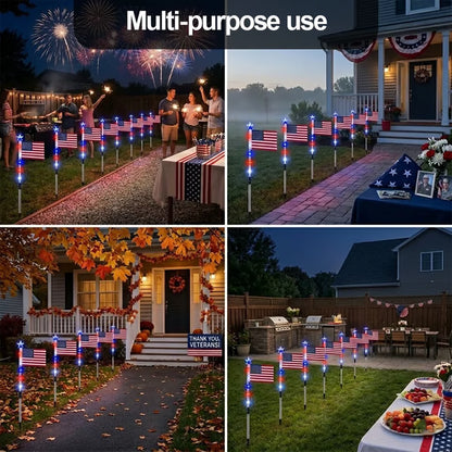 8 Solar American Flag Pathway Lights – Red, White & Blue Yard Glow for 250th Independence Celebration 🇺🇸✨