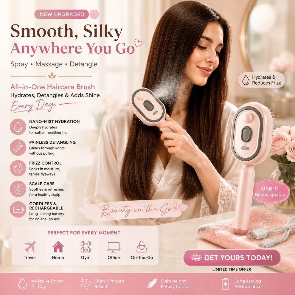 🔥Electric Spray Air Cushion Massage Hair Comb – Anti-Tangle & Essential Oil Mist Brush