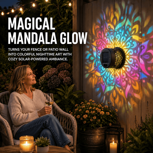 Solar Mandala Wall Light Outdoor Garden Fence Projector Lamp Patio Ambient Decor
