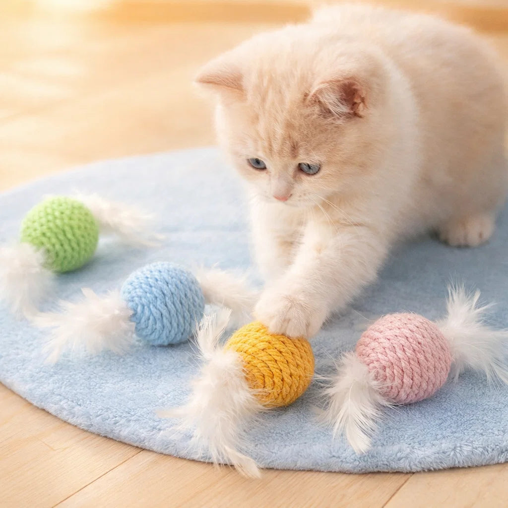 4 Multi-Colored Macaron Feather Rope Balls